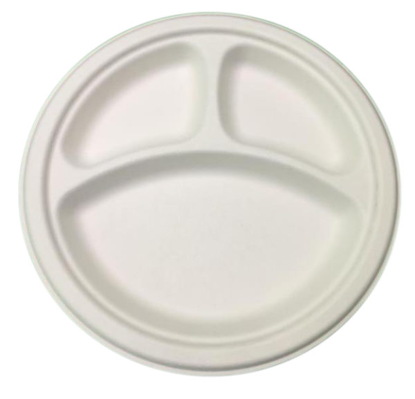 9″ - 3 Compartment Round Plates Biodegradable